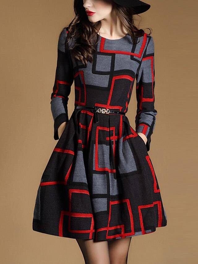  Women's Daily Street chic A Line Dress - Geometric Spring Black S M L XL