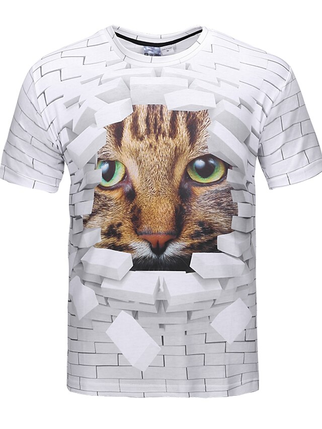  Men's T shirt Tee Animal 3D Round Neck Brown Short Sleeve Party Going out Print Tops Streetwear Punk & Gothic / Summer / Spring / Summer / Club