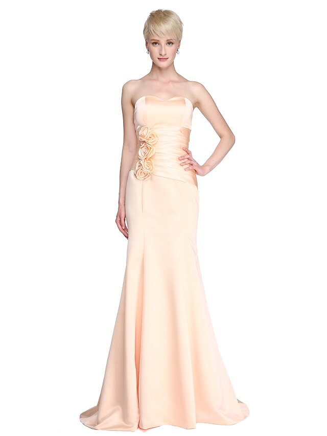  Mermaid / Trumpet Sweetheart Neckline / Strapless Floor Length Satin Bridesmaid Dress with Draping / Flower