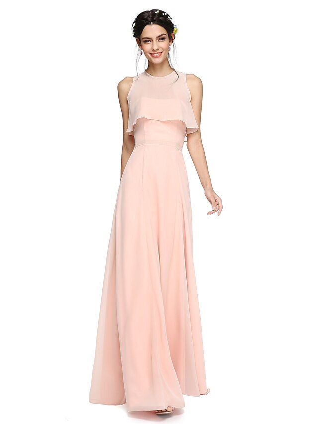  A-Line Strapless Floor Length Chiffon Bridesmaid Dress with Sash / Ribbon by LAN TING BRIDE®