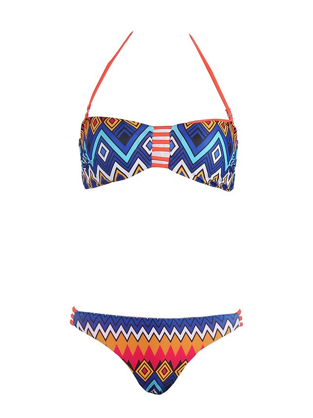  Mulheres Boho Bandeau Geométrico Esportes Boho Arco-Íris Biquíni Roupa de Banho - Geométrica S M L Arco-Íris / Sem Aro