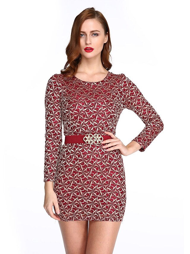  Women's Casual / Day Print Sheath Dress , Round Neck Mini Polyester