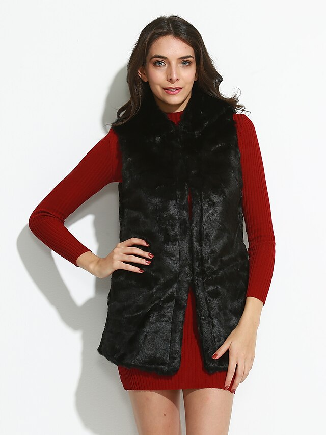  Women's Going out Fur Coat,Solid Sleeveless Winter Faux Fur