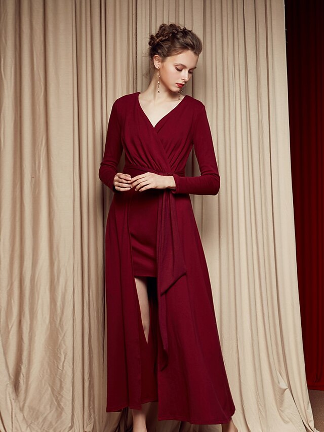  Damen Baumwolle A-Linie Kleid Solide Asymmetrisch V-Ausschnitt
