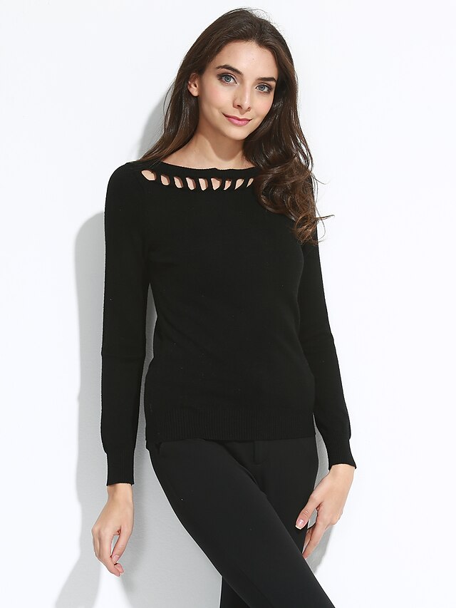  Femme Pullover - Couleur Pleine, Ouvert