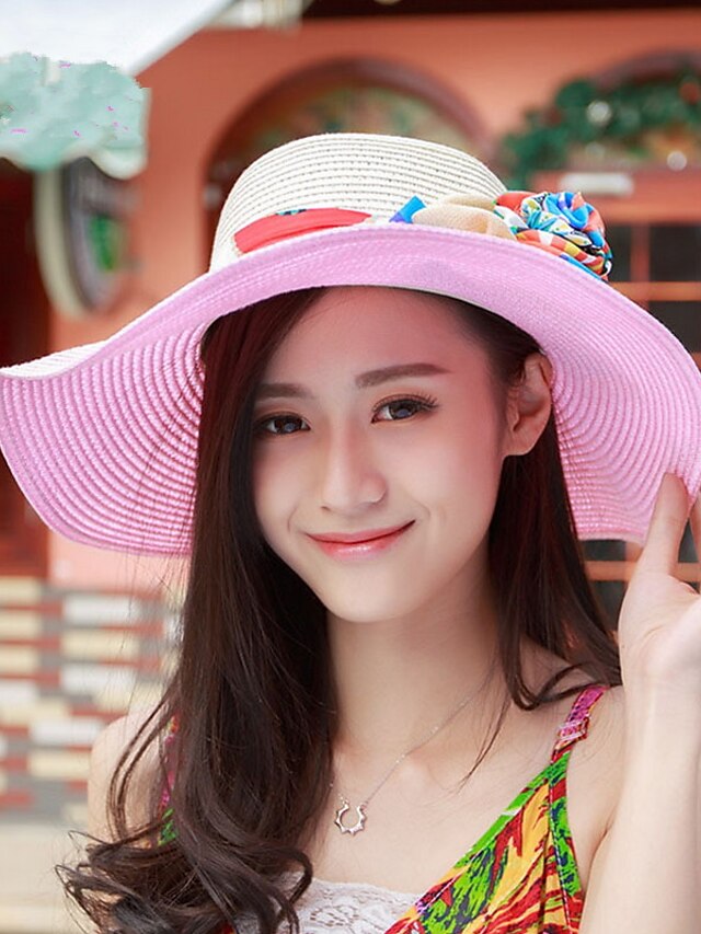  כובע שמש דפוס כותנה קש חורף קיץ חמוד מסיבה יום יומי נשים