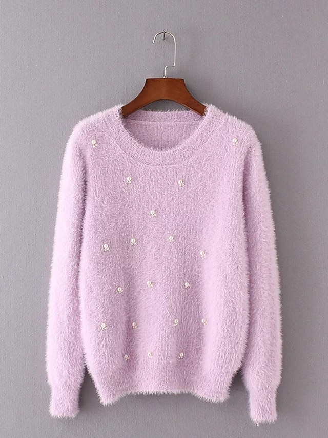  Damen Standard Pullover-Ausgehen Lässig/Alltäglich Einfach Street Schick Solide Rundhalsausschnitt LangarmKunstseide Acryl Polyester