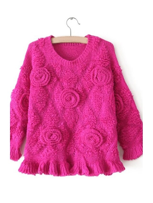  Damen Standard Pullover-Lässig/Alltäglich Einfach Solide Rundhalsausschnitt Langarm Baumwolle Polyester Mittel
