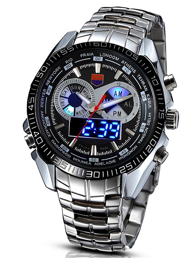  Men's Sport Watch Military Watch Wrist Watch Digital Silver 30 m LED Digital Vintage Casual Fashion Dress Watch - White Black / Stainless Steel