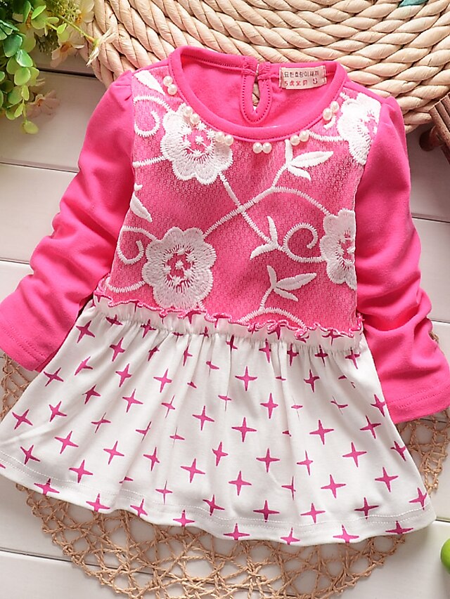  Girls' Long Sleeve Patchwork 3D Printed Graphic Dresses Lace Cotton Dress Spring Fall Daily Going out