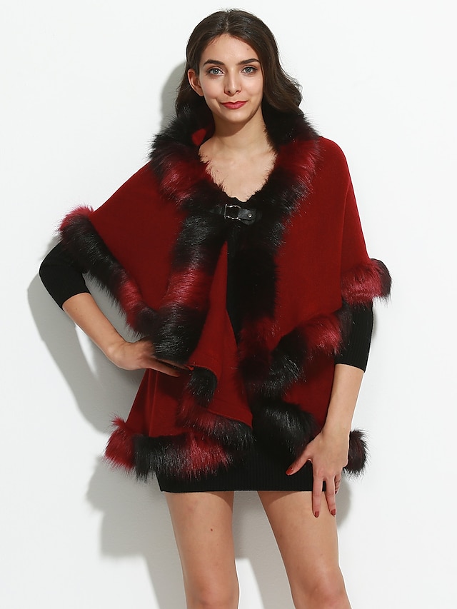  Women's Going out / Party/Cocktail Vintage / Sophisticated Long Cloak / Capes Imitation Fox Fur Coat Shawl Lapel
