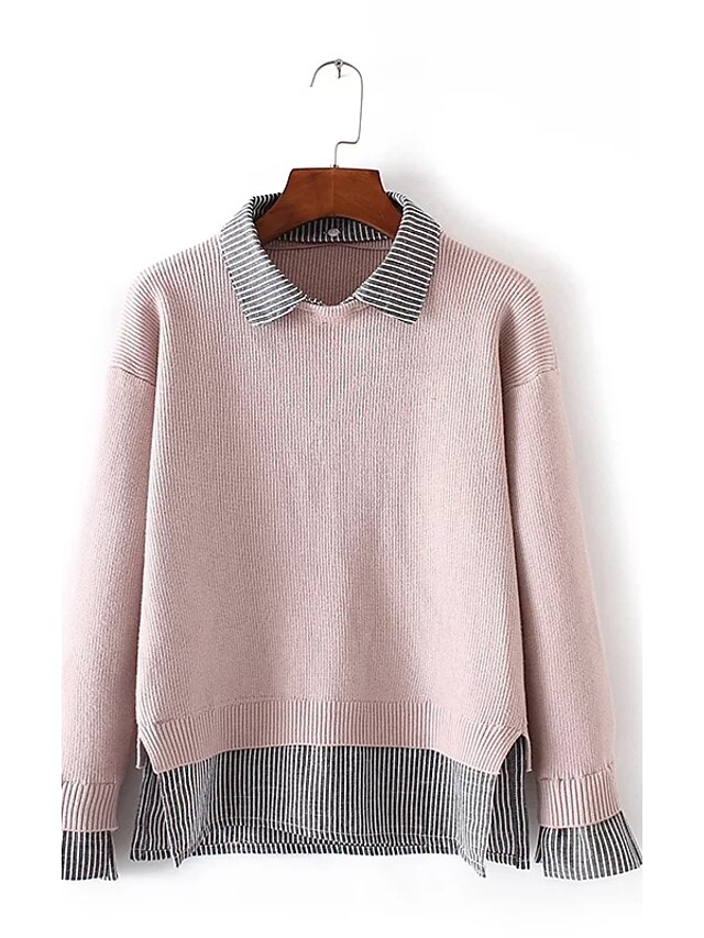  Damen Standard Pullover-Ausgehen Lässig/Alltäglich Einfach Street Schick Patchwork Hemdkragen Langarm Acryl Polyester ElasthanHerbst