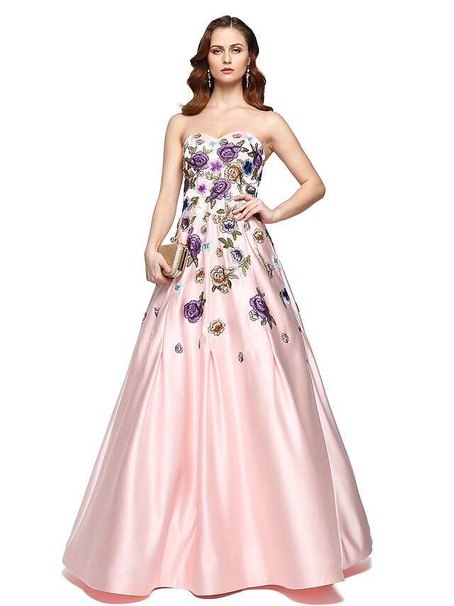  A-Line Sweetheart Neckline Floor Length Chiffon / Satin Celebrity Style Prom / Formal Evening Dress with Embroidery by TS Couture®