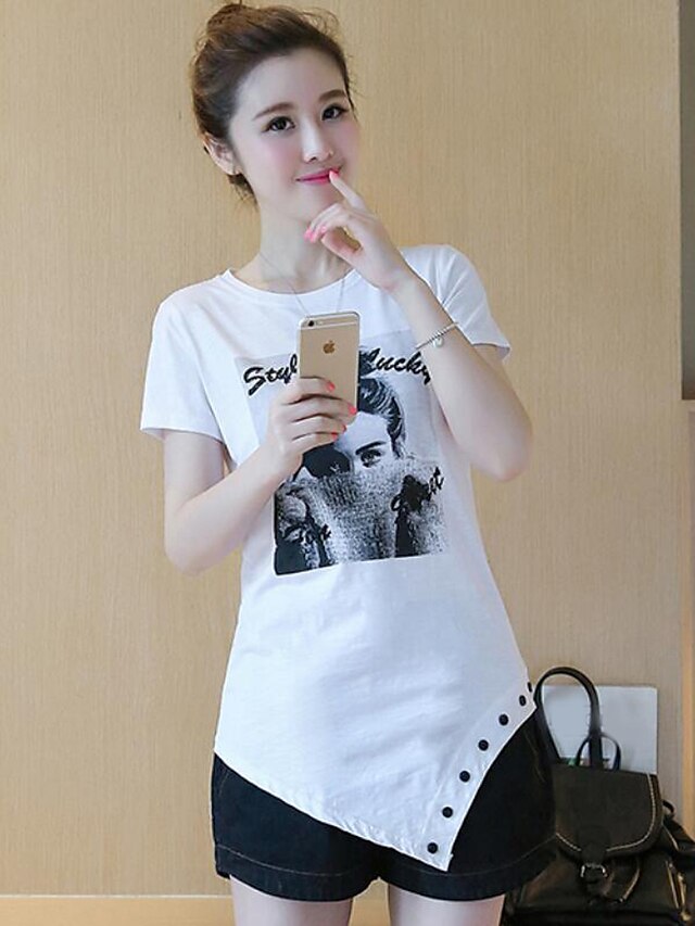  Damen Buchstabe Einfach Lässig/Alltäglich T-shirt,Rundhalsausschnitt Sommer Kurzarm Weiß Polyester Undurchsichtig
