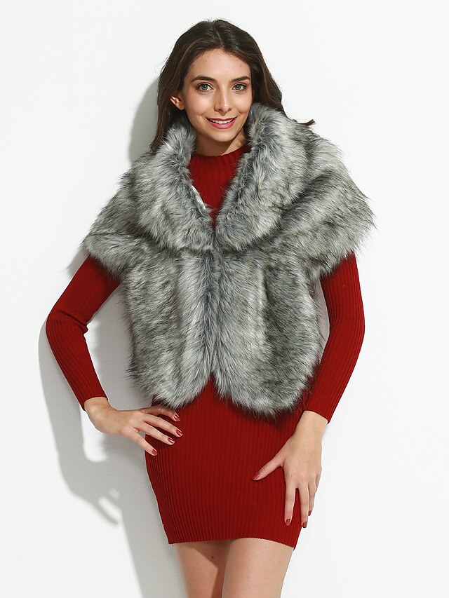  Women's Spring Winter Cloak / Capes Going out Fashion Solid Colored Faux Fur Gray One-Size