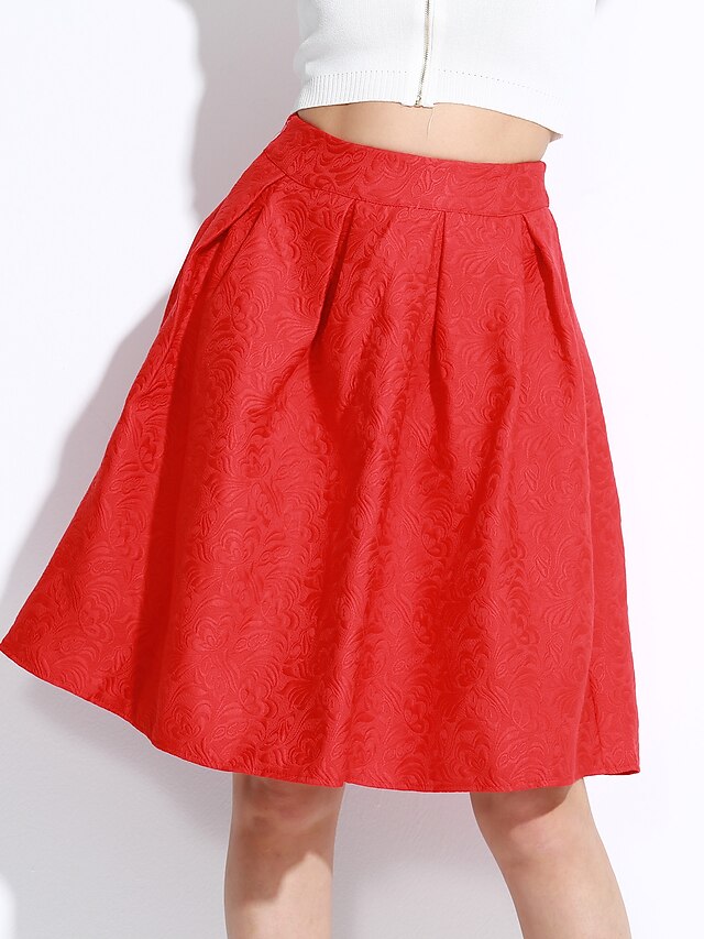  Women's Casual / Daily Vintage A Line Skirts - Solid Colored Ruffle Black Red S M L / Winter