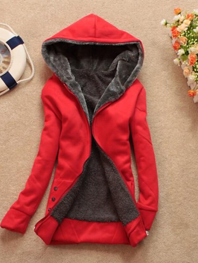  Women's Casual Fleece Lining Zipper Thicken Hoodie Sweatshirt Coat