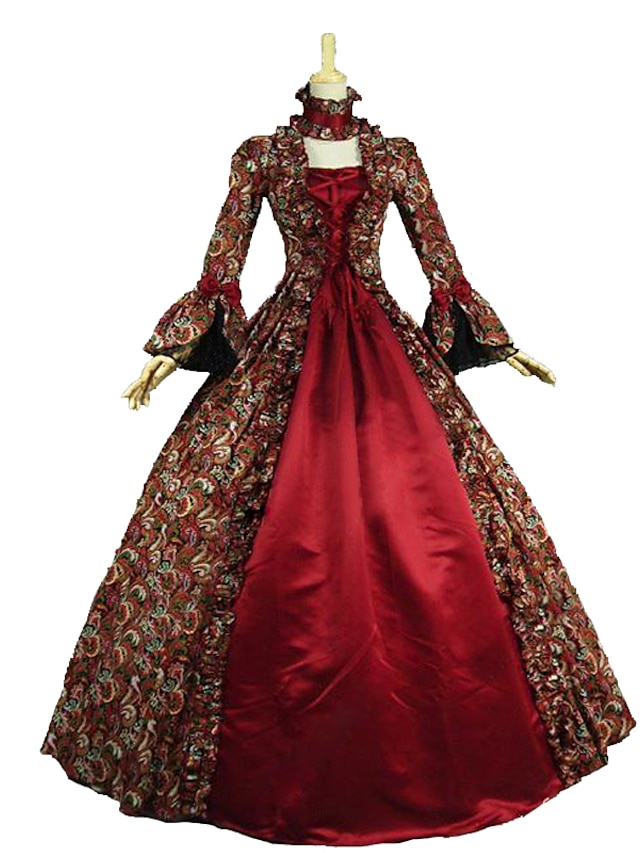  Maria Antonietta Rococo Victorian Vintage Inspired Medieval Renaissance Dress Prom Dress Women's Cotton Costume Red Vintage Cosplay Party Prom Long Sleeve Floor Length Long Length Plus Size Customized