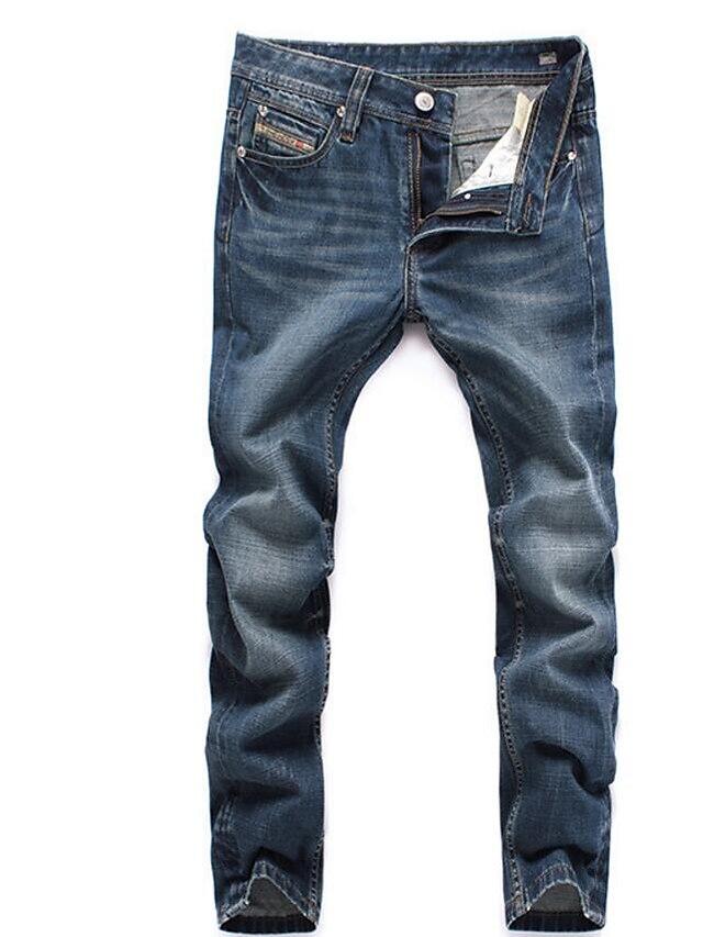  Herren Retro Tiefe Hüfthöhe Micro-elastisch Jeans Gerade Hose einfarbig