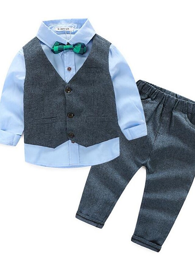  Boys' Dresswear Casual / Daily Solid Colored Long Sleeve Cotton Clothing Set