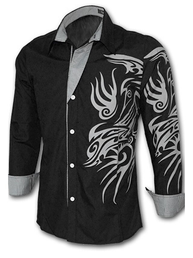 Mens Clothing Mens Shirts | Mens Shirt Geometric Tribal Plus Size Collar Classic Collar Daily Print Long Sleeve Slim Tops Vintag