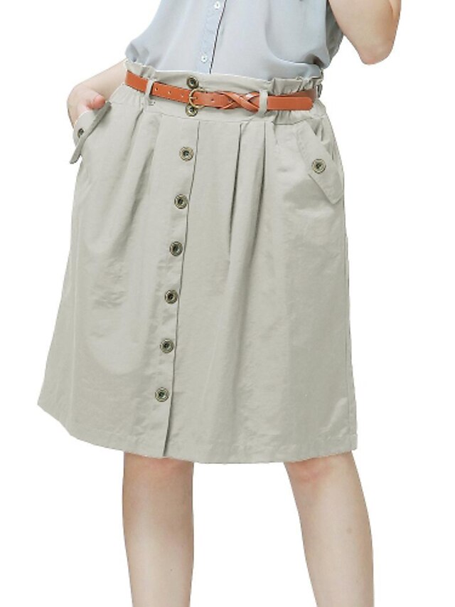  Women's Casual / Daily Plus Size Cotton A Line Skirts - Solid Colored Light gray Green