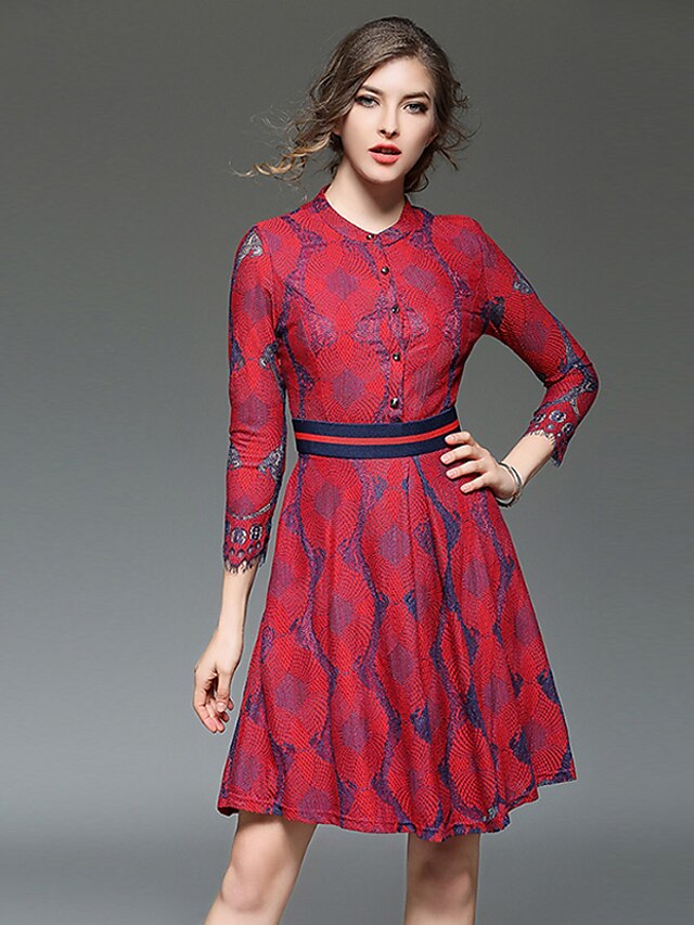  Women's Holiday / Going out Vintage / Street chic / Sophisticated Cotton A Line Dress - Patchwork