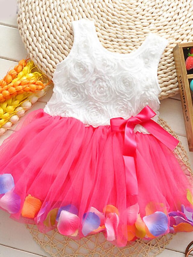  Girl's Floral Dress,Cotton Summer Sleeveless Yellow Fuchsia Pink