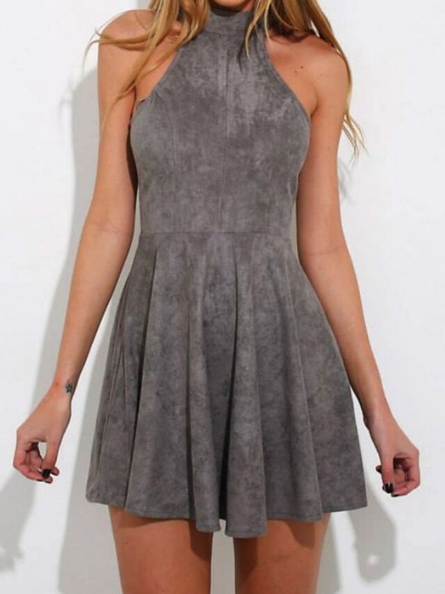  Women's Sheath Dress - Sleeveless Solid Colored All Seasons Crew Neck Vintage Party Lace up Gray