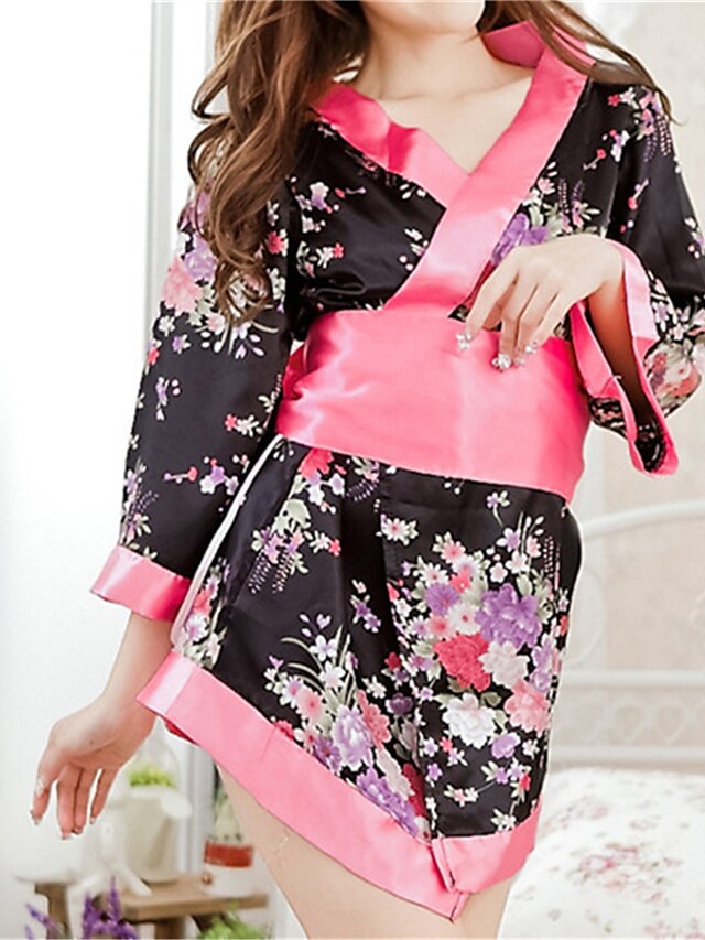  Dames Ochtendjas Ultrasexy Uniform / chinese jurk Nachtkleding Bloemen Zwart / Kostuum