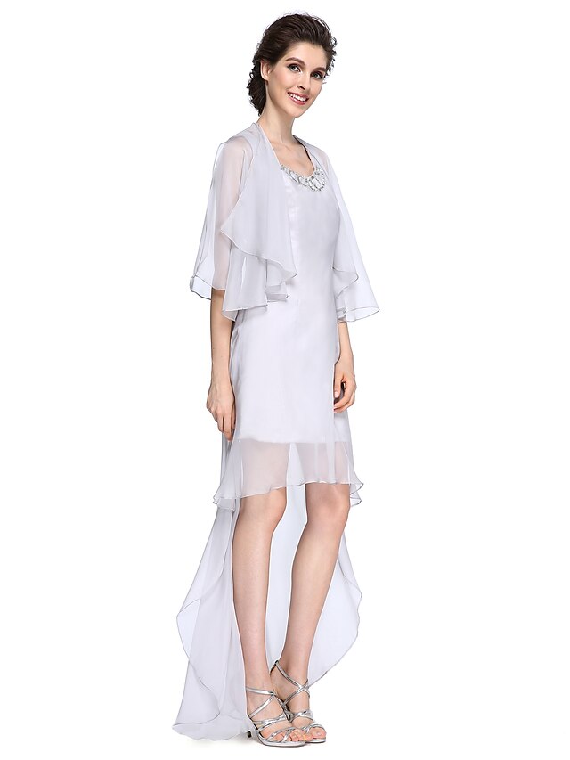  Sheath / Column Scoop Neck Asymmetrical Chiffon Mother of the Bride Dress with Sequin by LAN TING BRIDE®