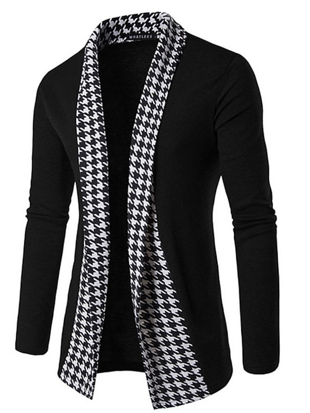 Men's Cardigan Jumper Knit Check Pattern Knitted Regular Halter Neck ...