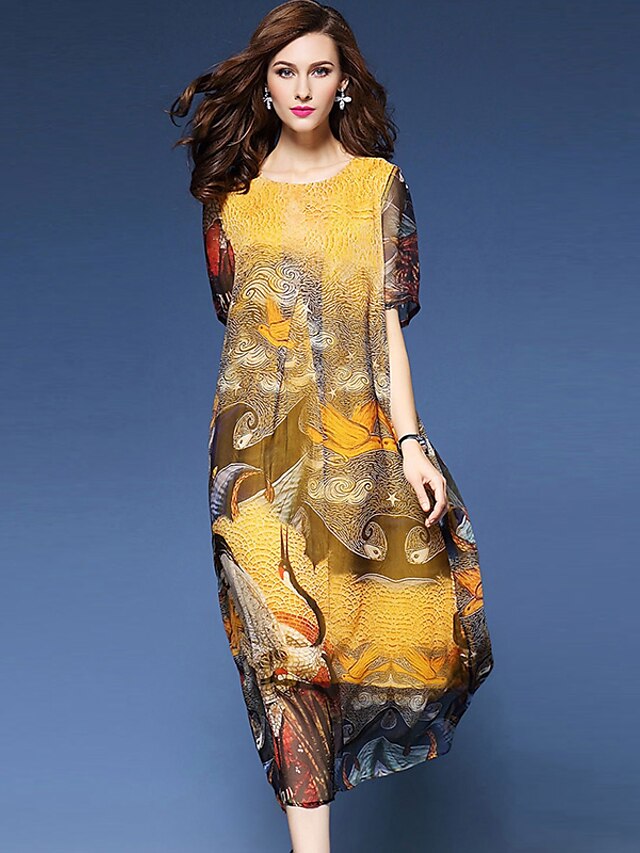  Women's Going out Street chic Loose Dress - Print Spring Yellow