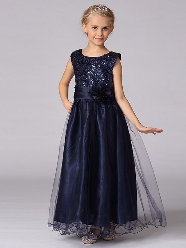  Ball Gown Ankle Length Flower Girl Dress - Organza Sleeveless Jewel Neck with Sequin by LAN TING Express