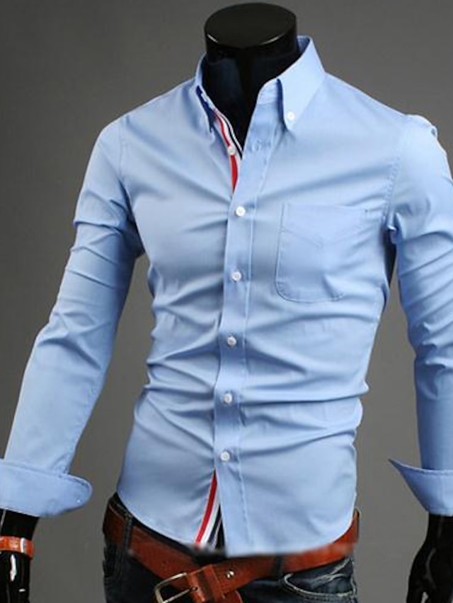  Муж. Рубашка Однотонный Воротник с уголками на пуговицах (button-down) Винный Белый Черный Темно-синий Светло-синий Длинный рукав Большие размеры Повседневные Офис Классический Верхушки Деловые