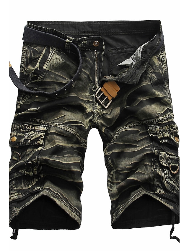  Men's Tactical Cargo Shorts Pleated Straight Leg Camo / Camouflage Knee Length Daily Cotton Active Punk & Gothic Black Green Micro-elastic / Summer / Military