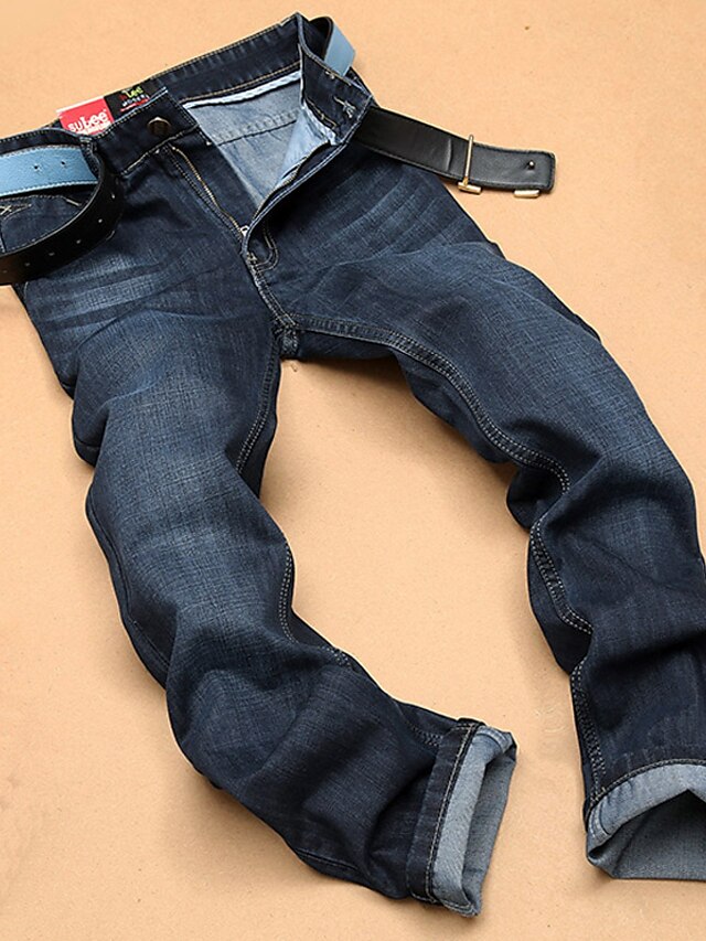  Masculino Casual Cintura Média Micro-Elástica Reto Jeans Calças,Sólido Algodão Primavera Outono Todas as Estações