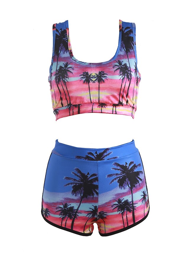 Women's Swimwear Tankini Swimsuit Print Rainbow Rainbow Crop Top Strap Bathing Suits Boho