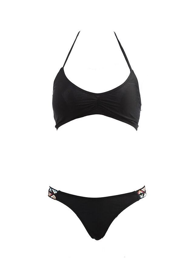  Női Geometrijski oblici Pánt Fekete Bikini Fürdőruha - Egyszínű S M L Fekete