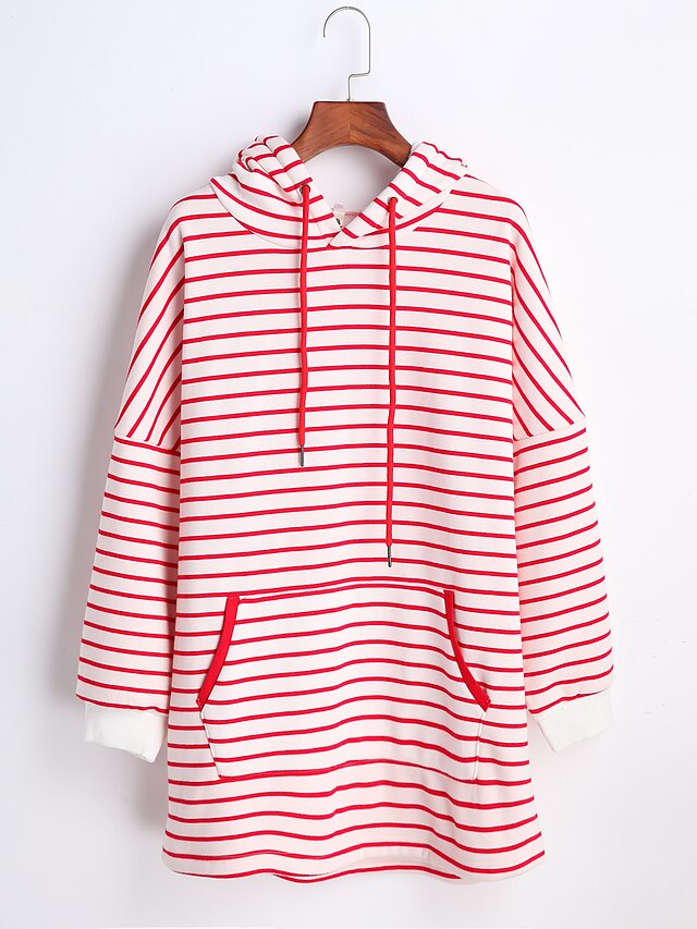  Women's Daily Going out Hoodie Striped Round Neck Micro-elastic Polyester Long Sleeve Winter
