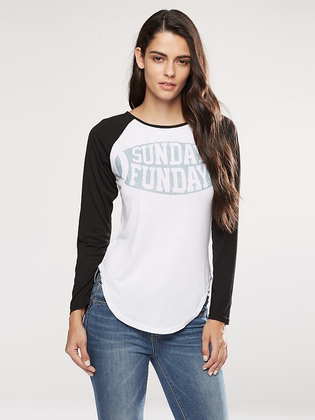  Women's Casual Cotton T-shirt - Color Block Split
