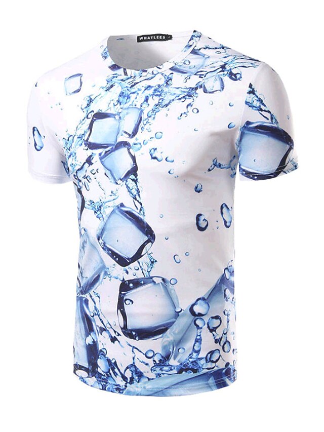  Men's T shirt Tee Shirt 3D Round Neck White Short Sleeve Formal Daily Print Slim Tops Basic / Summer / Summer / Sports