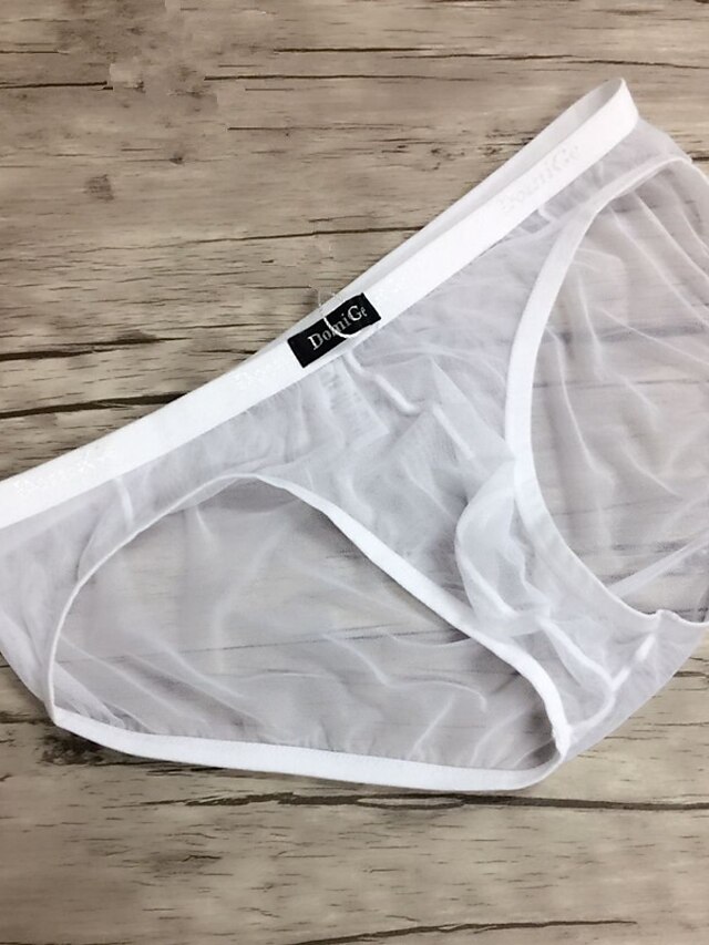  Men's Briefs Underwear Mesh Solid Colored Nylon Spandex Mid Waist Super Sexy White Black Red M L XL