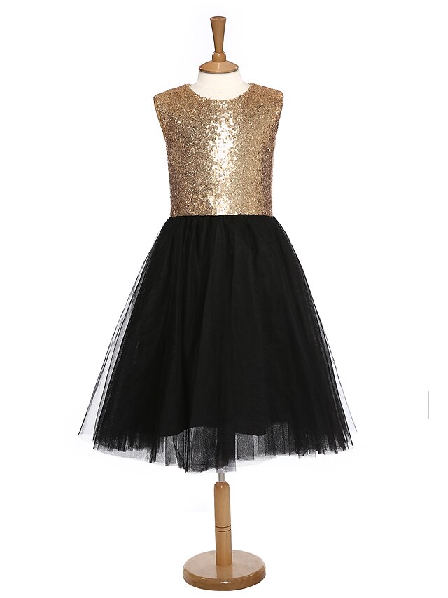  Ballkleid Knie-Länge Blumenmädchenkleid - Organza / Pailletten Ärmellos Schmuck mit Paillette durch LAN TING Express