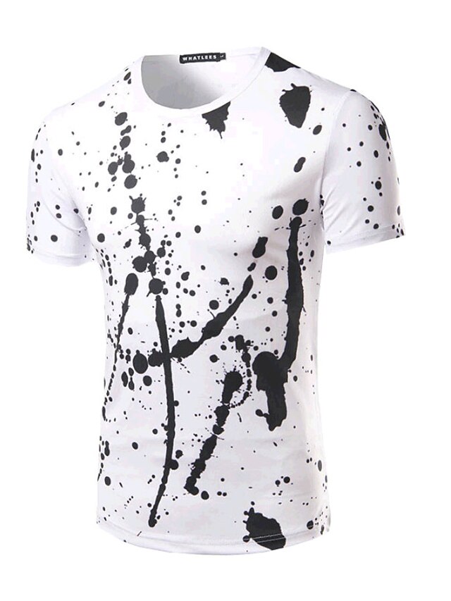  Men's T shirt Tee Round Neck White Short Sleeve Formal Daily Print Slim Tops Cotton Active / Summer / Summer / Sports