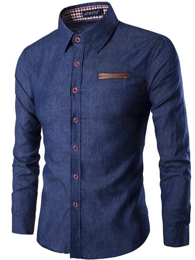  Homme Chemise Couleur Pleine Col Classique Bleu Bleu clair Manches Longues du quotidien Basique Mince Hauts / Eté / Printemps / Eté