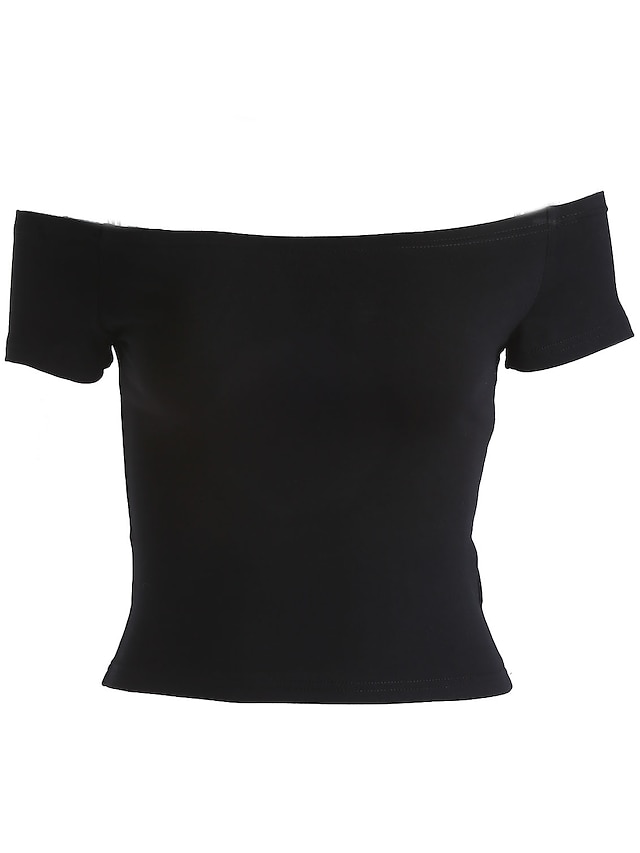 Women's T-shirt Solid Colored Tops Cotton Boat Neck Black