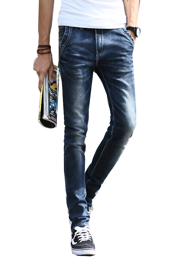  Homme Quotidien Mince / Jeans Pantalon - Couleur Pleine Coton Bleu 28 29 30