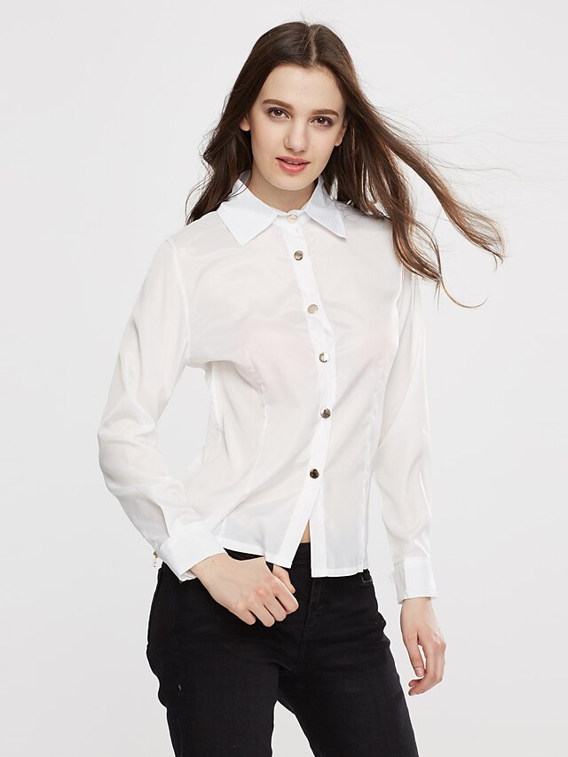  Women's Cotton Blouse - Solid Colored Shirt Collar