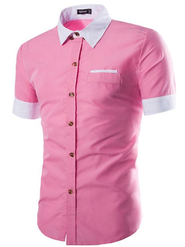  Homme Couleur Pleine Mince Chemise Business Simple Quotidien Travail Fin de semaine Col Classique Rose Claire / Gris / Bleu clair / Eté / Manches Courtes